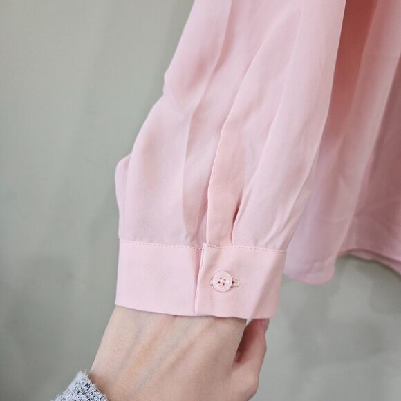 Talbots Women's Chiffon Popover Top Petite 2XP Pink Long Sleeves Neutral Office - Picture 6 of 13